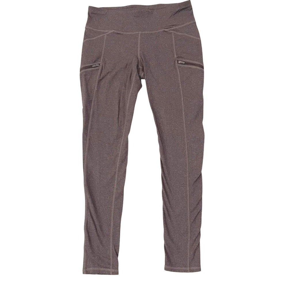 Athleta Pixy Drifter Textured Brown Gym Activewear Leggings Zipper Pockets